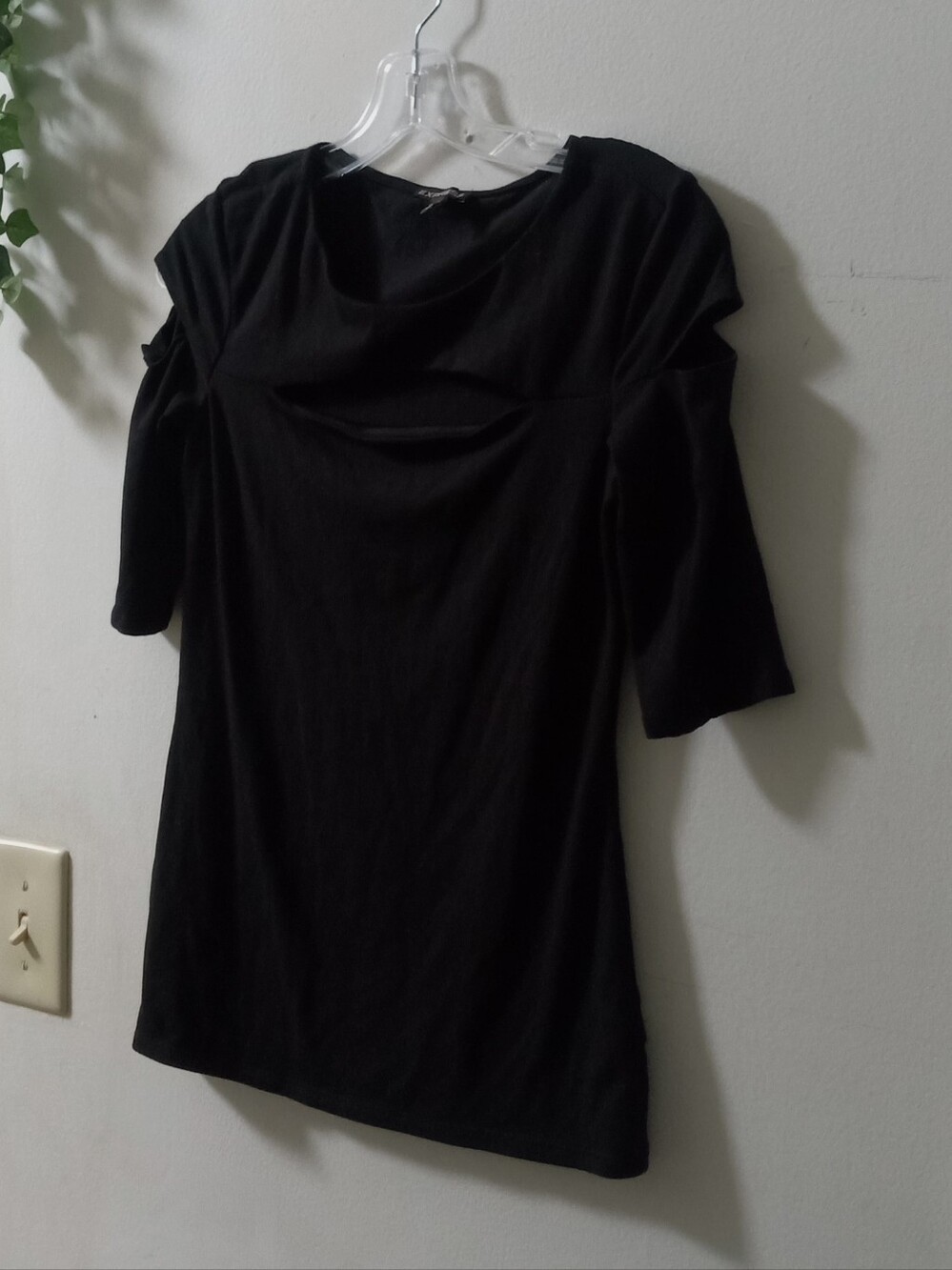 Express Black Short Sleeve Draped Off The Shoulder Top